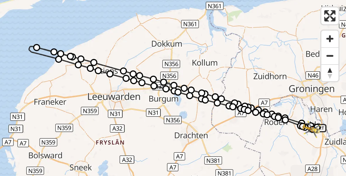 Vluchtroute Traumahelikopter Groningen Airport Eelde - Eelde, 19 augustus 2026, 14:46