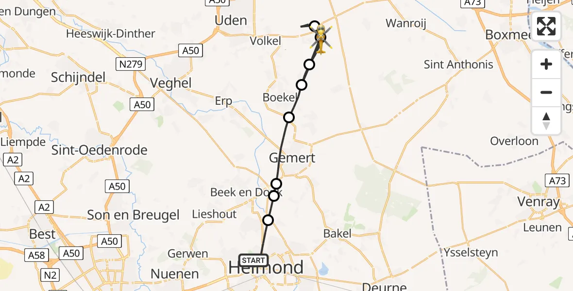 Vluchtroute Traumahelikopter Helmond - Odiliapeel, 19 augustus 2026, 16:06