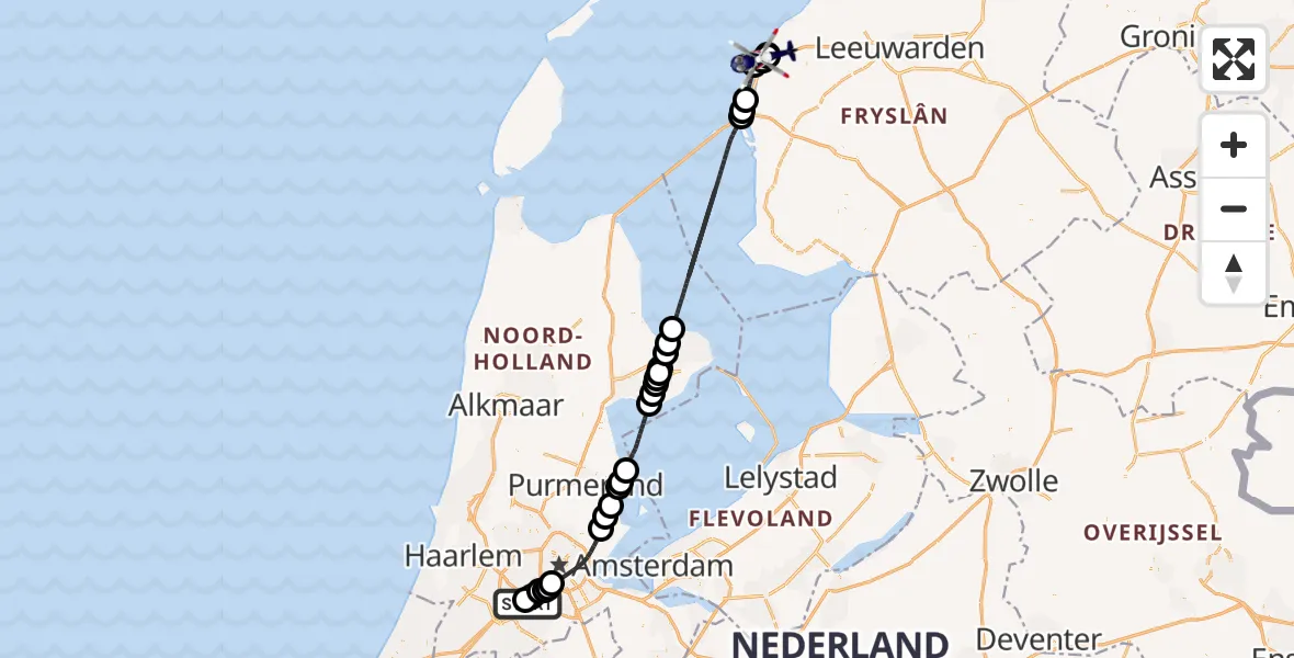 Vluchtroute Politiehelikopter Amsterdam Vliegveld Schiphol - Midlum, 19 augustus 2026, 16:39
