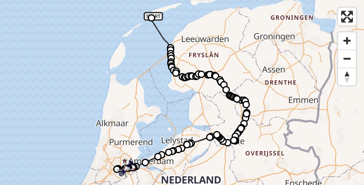 Vluchtroute Politiehelikopter West-Terschelling - Amsterdam, 19 augustus 2026, 17:42