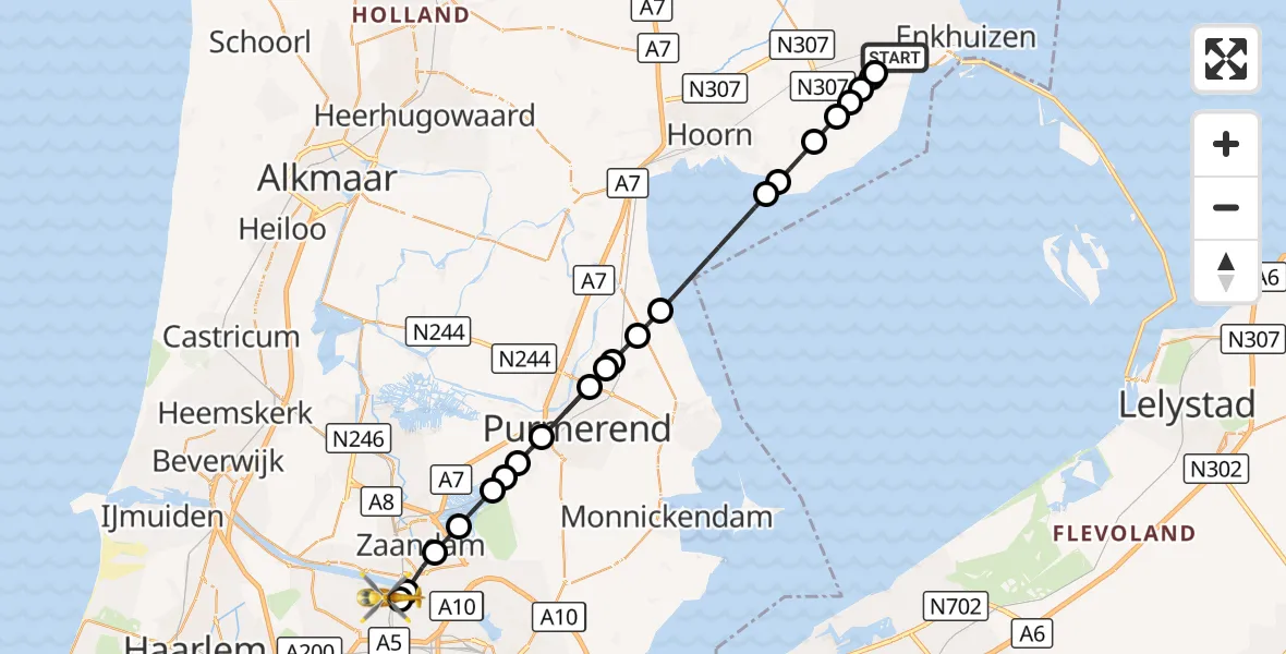 Vluchtroute Traumahelikopter Grootebroek - Amsterdam Heliport, 19 augustus 2026, 17:48