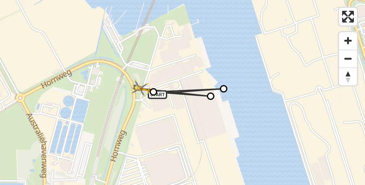 Vluchtroute Traumahelikopter Amsterdam Heliport - Amsterdam Heliport, 19 augustus 2026, 18:04