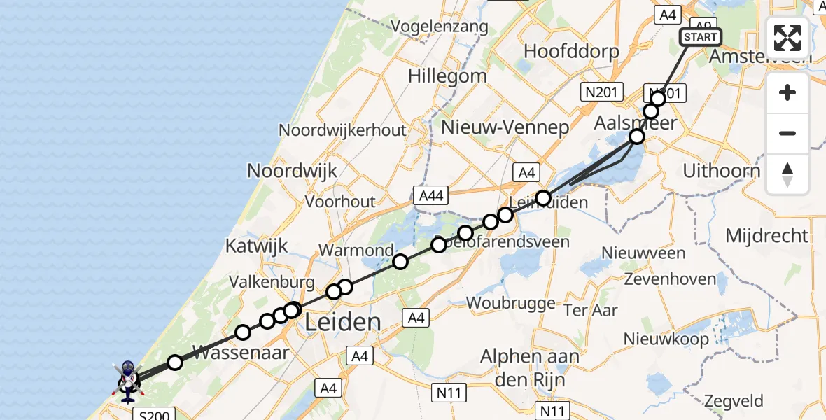 Vluchtroute Politiehelikopter Amsterdam Vliegveld Schiphol - 's-Gravenhage, 19 augustus 2026, 18:08