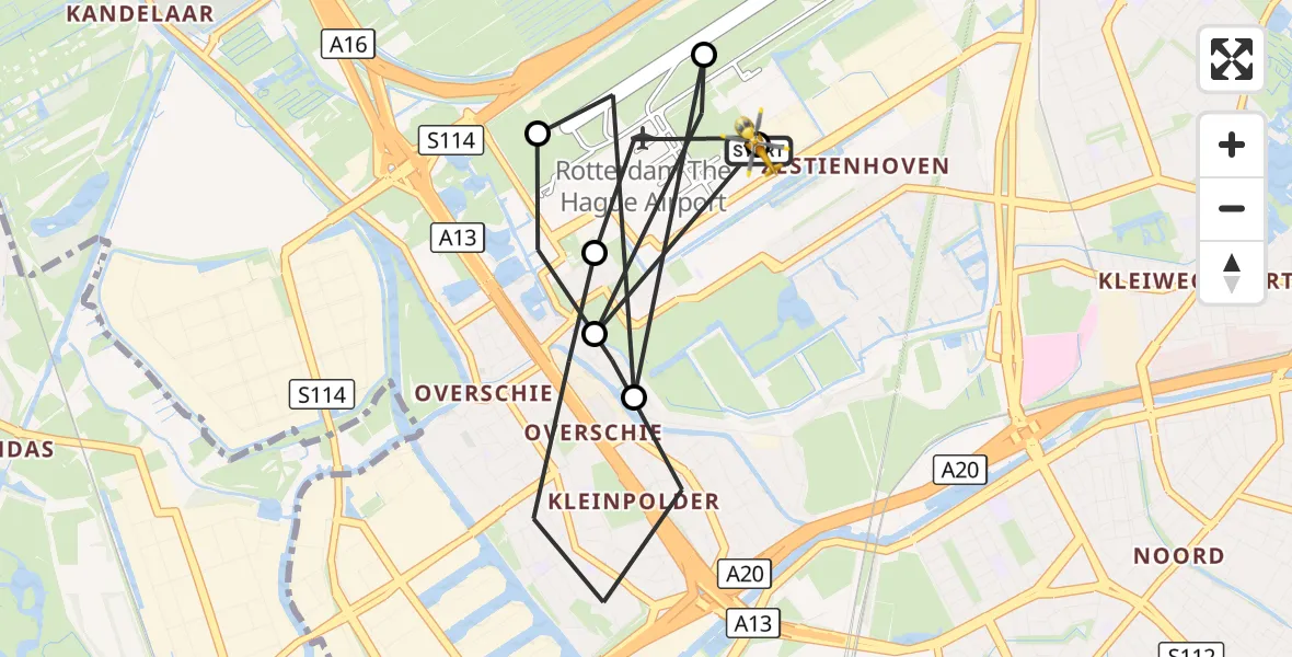 Vluchtroute Traumahelikopter Rotterdam The Hague Airport - Rotterdam The Hague Airport, 19 augustus 2026, 19:18