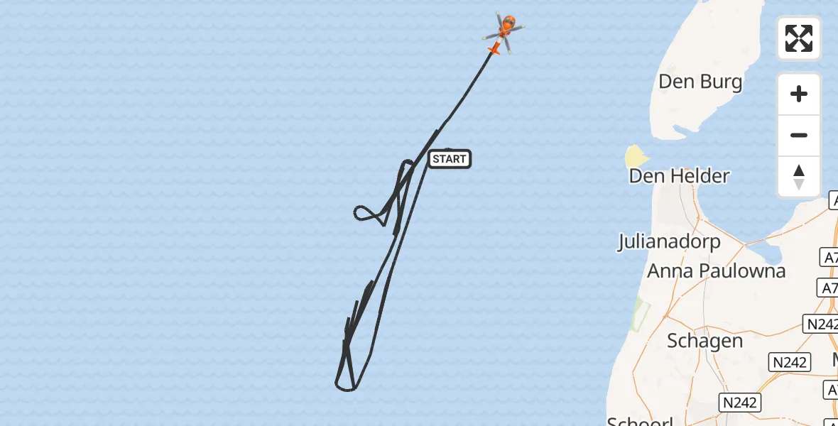 Vluchtroute Kustwachthelikopter Noordzee - Noordzee, 19 augustus 2026, 19:37