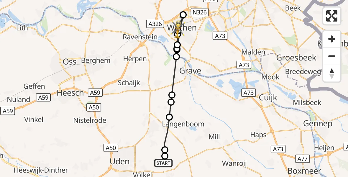 Vluchtroute Traumahelikopter Vliegbasis Volkel - Wijchen, 19 augustus 2026, 19:53