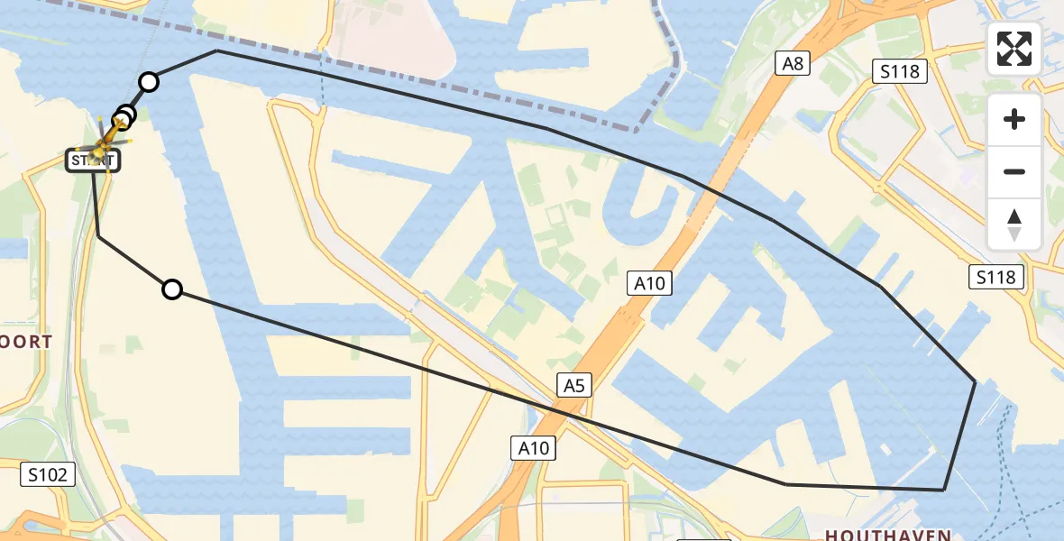 Vluchtroute Traumahelikopter Amsterdam Heliport - Amsterdam Heliport, 19 augustus 2026, 23:51