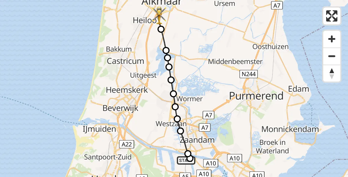 Vluchtroute Traumahelikopter Amsterdam Heliport - Alkmaar, 20 augustus 2026, 04:56
