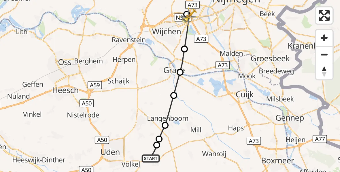 Vluchtroute Traumahelikopter Vliegbasis Volkel - Nijmegen, 20 augustus 2026, 05:26