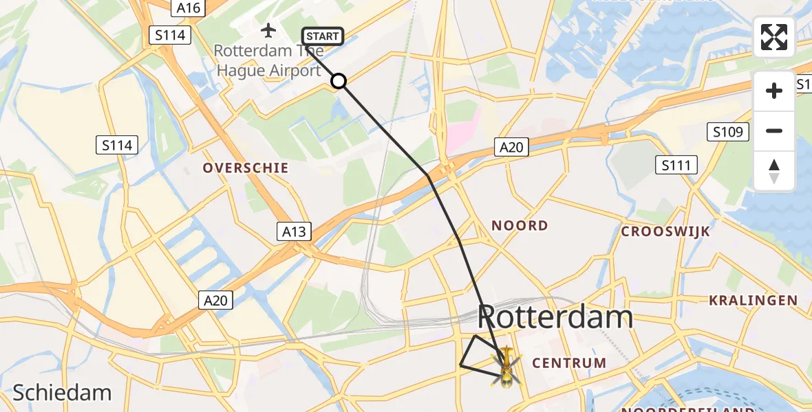 Vluchtroute Traumahelikopter Rotterdam The Hague Airport - Rotterdam, 20 augustus 2026, 09:59
