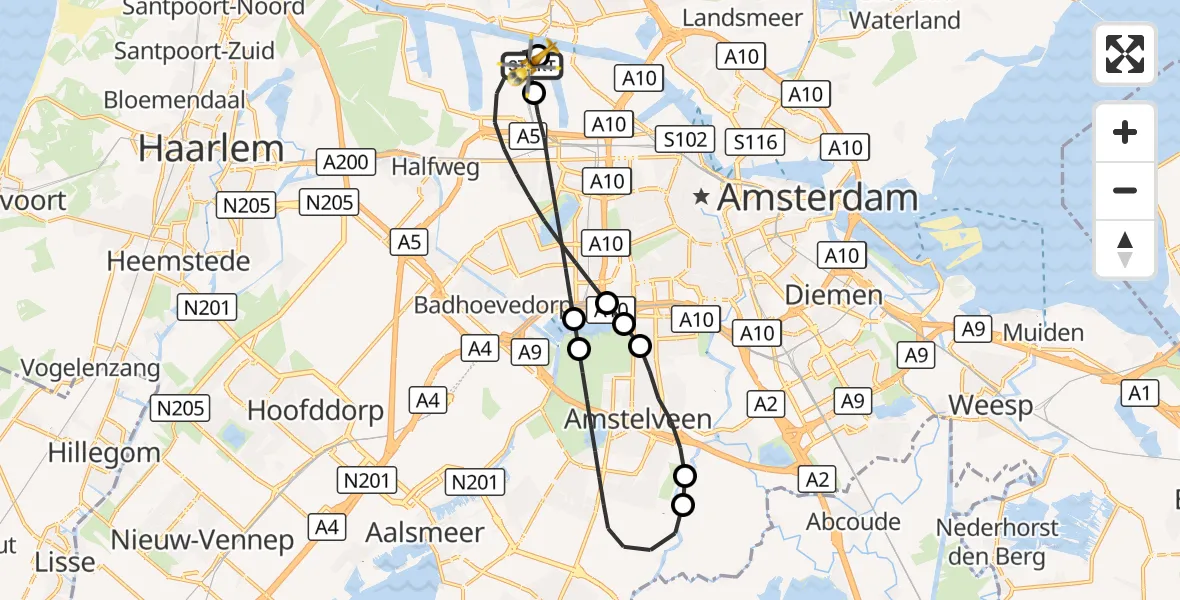 Vluchtroute Traumahelikopter Amsterdam Heliport - Amsterdam Heliport, 20 augustus 2026, 09:59