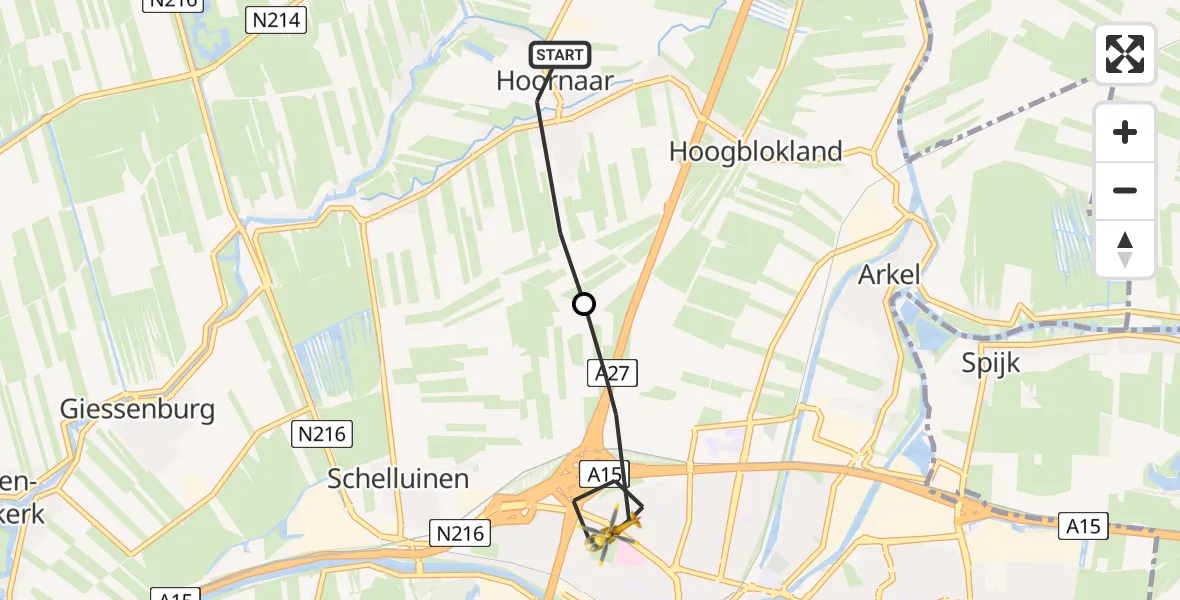 Vluchtroute Traumahelikopter Hoornaar - Gorinchem, 20 augustus 2026, 10:43