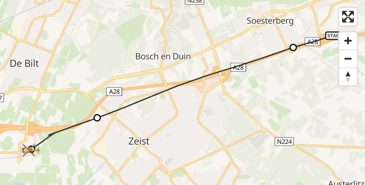 Vluchtroute Traumahelikopter Soesterberg - Universitair Medisch Centrum Utrecht, 20 augustus 2026, 12:06