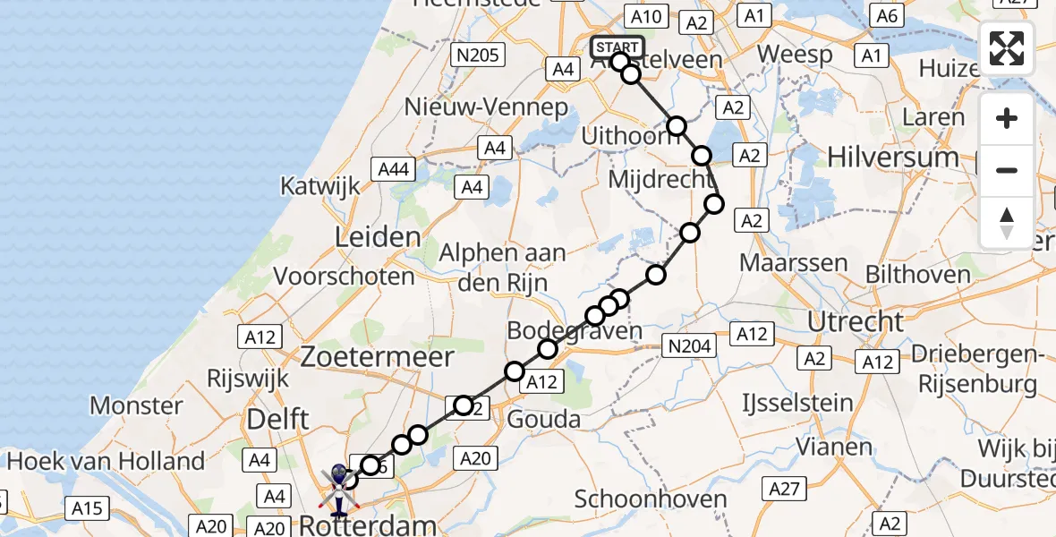 Vluchtroute Politiehelikopter Amsterdam Vliegveld Schiphol - Rotterdam The Hague Airport, 20 augustus 2026, 12:20