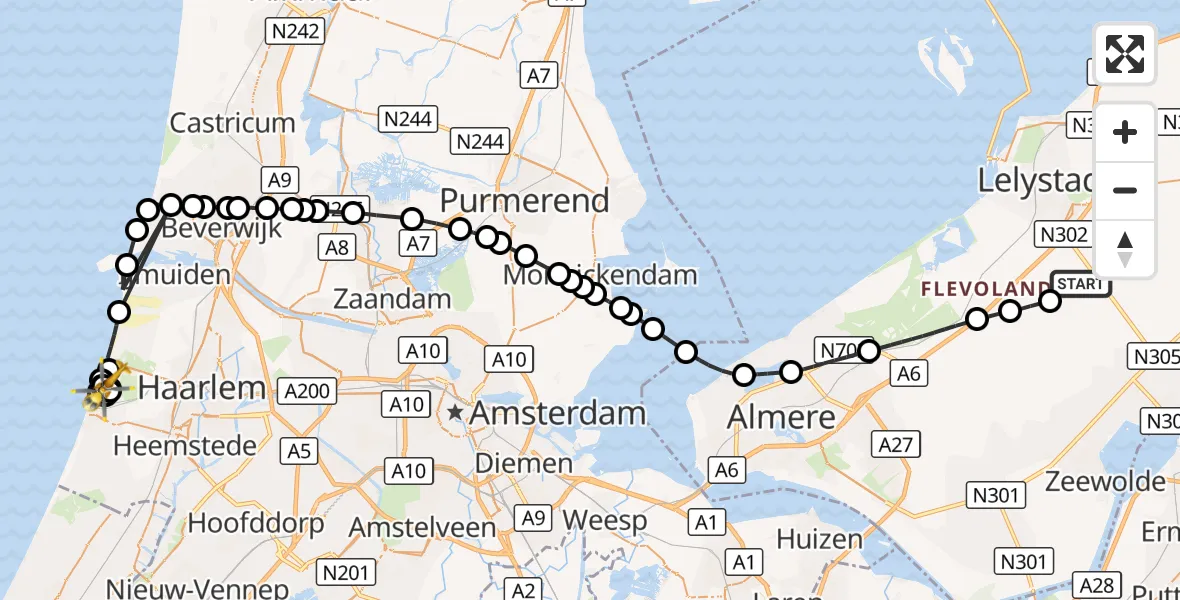 Vluchtroute Ambulancehelikopter Lelystad Airport - Zandvoort, 20 augustus 2026, 12:39