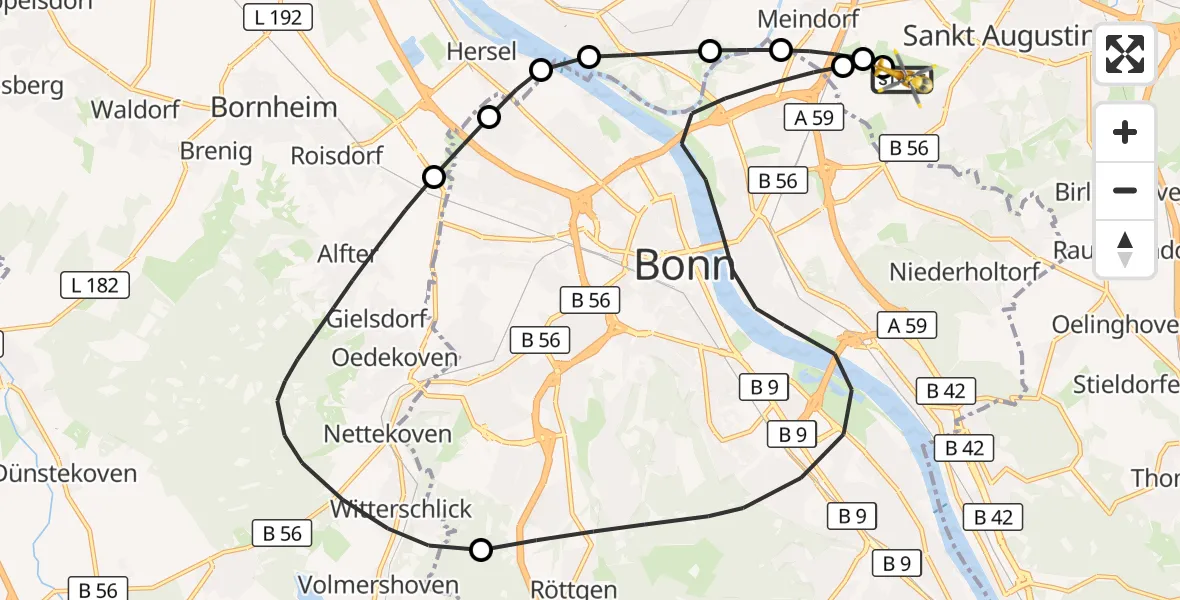 Vluchtroute Traumahelikopter Bonn-Hangelar Flugplatz - Bonn-Hangelar Flugplatz, 20 augustus 2026, 12:51