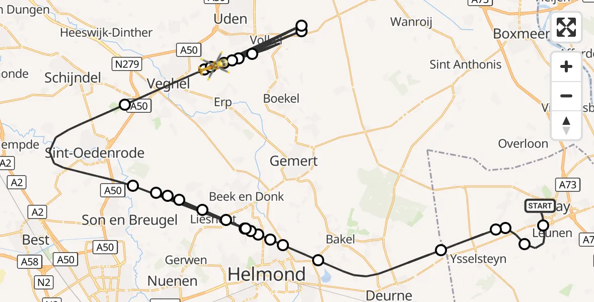 Vluchtroute Traumahelikopter Venray - Veghel, 20 augustus 2026, 13:26