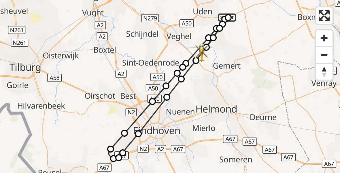 Vluchtroute Traumahelikopter Vliegbasis Volkel - Erp, 20 augustus 2026, 14:37
