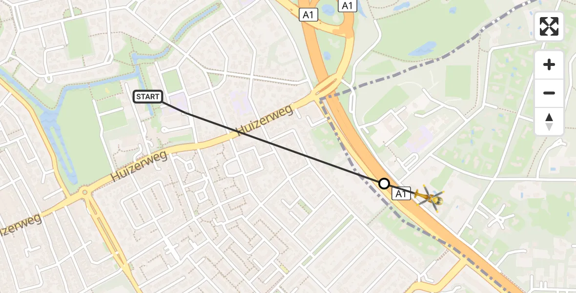 Vluchtroute Traumahelikopter Bussum - Huizen, 20 augustus 2026, 16:14