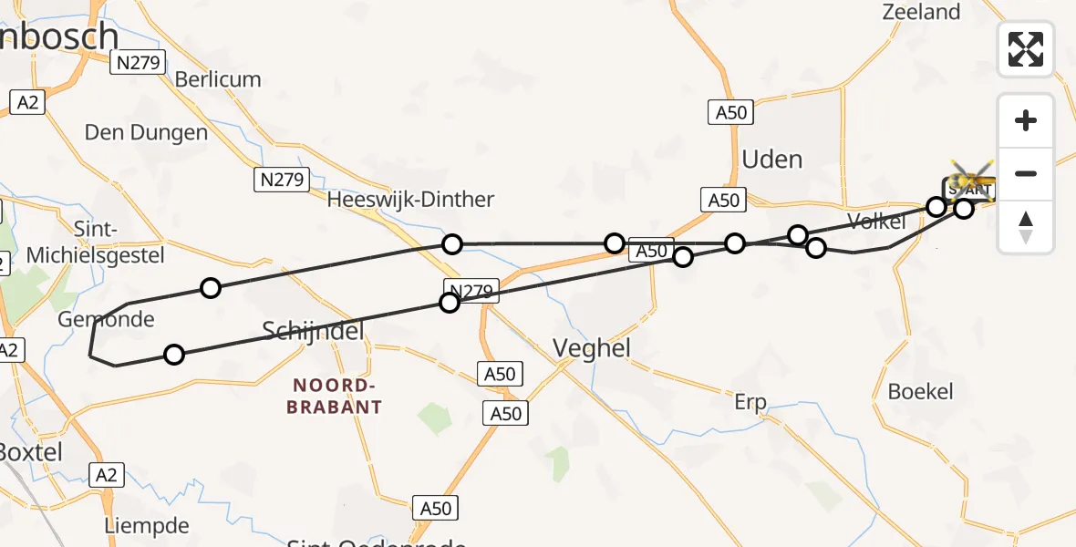 Vluchtroute Traumahelikopter Vliegbasis Volkel - Vliegbasis Volkel, 20 augustus 2026, 20:06