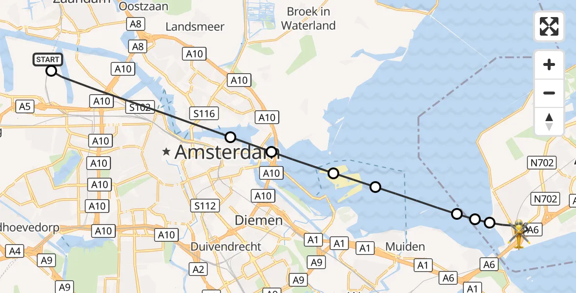 Vluchtroute Traumahelikopter Amsterdam Heliport - Almere, 20 augustus 2026, 21:08