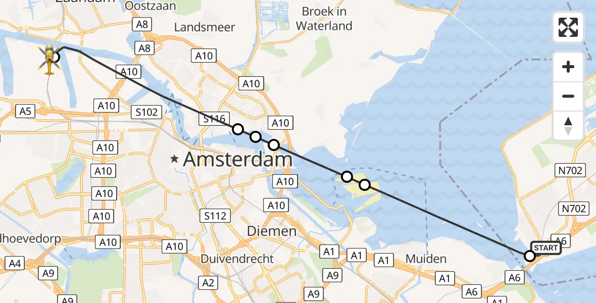Vluchtroute Traumahelikopter Almere - Amsterdam Heliport, 20 augustus 2026, 21:40