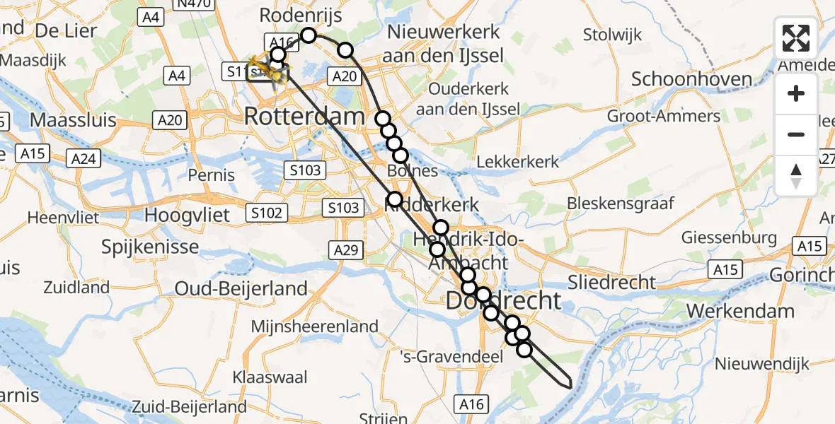 Vluchtroute Traumahelikopter Rotterdam The Hague Airport - Rotterdam The Hague Airport, 21 augustus 2026, 02:53