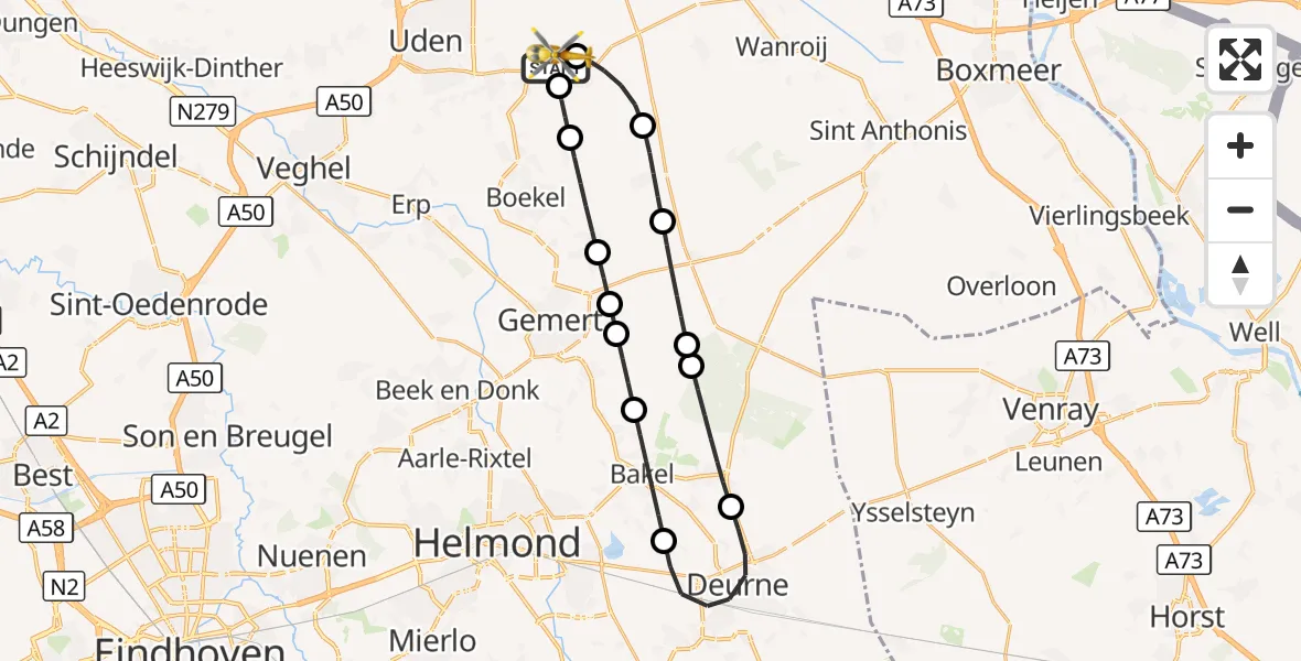 Vluchtroute Traumahelikopter Vliegbasis Volkel - Vliegbasis Volkel, 21 augustus 2026, 06:11