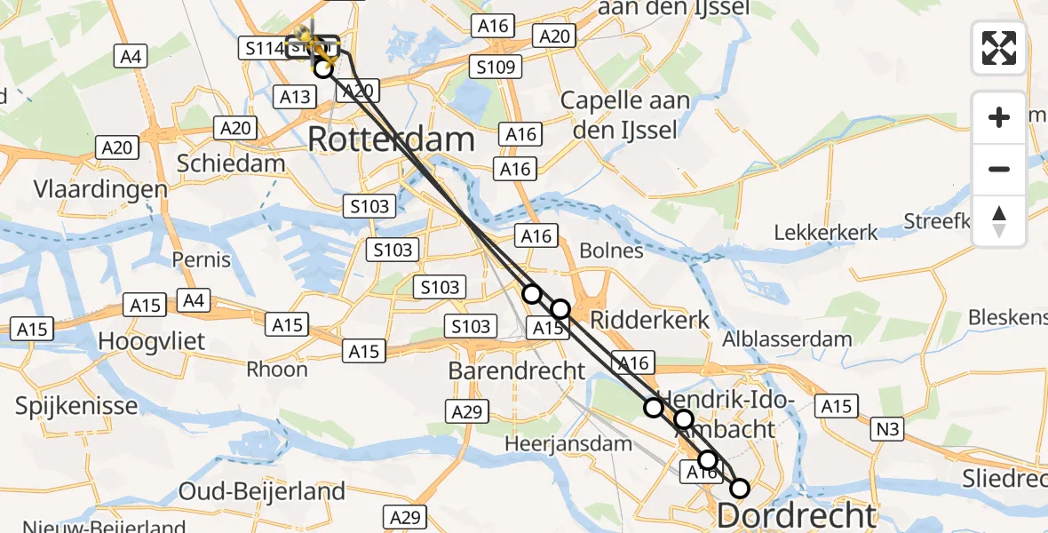Vluchtroute Traumahelikopter Rotterdam The Hague Airport - Rotterdam The Hague Airport, 21 augustus 2026, 06:35