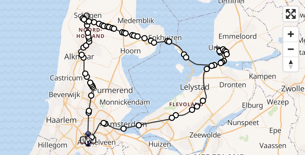 Vluchtroute Politiehelikopter Amsterdam Vliegveld Schiphol - Amsterdam Vliegveld Schiphol, 21 augustus 2026, 07:42