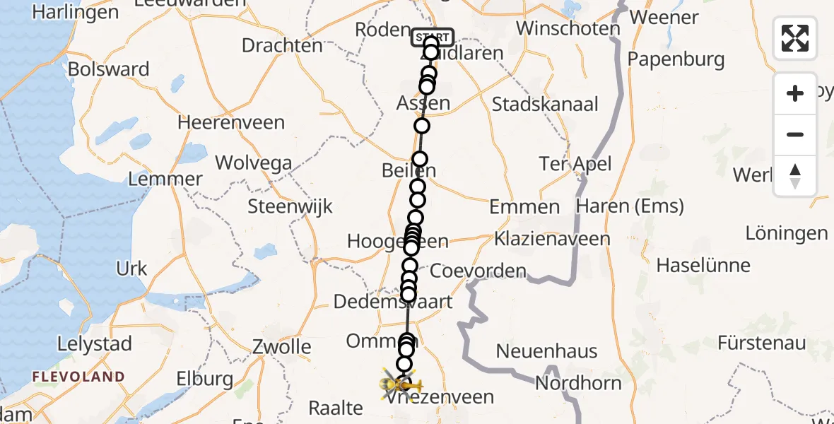 Vluchtroute Traumahelikopter Groningen Airport Eelde - Hellendoorn, 21 augustus 2026, 08:13