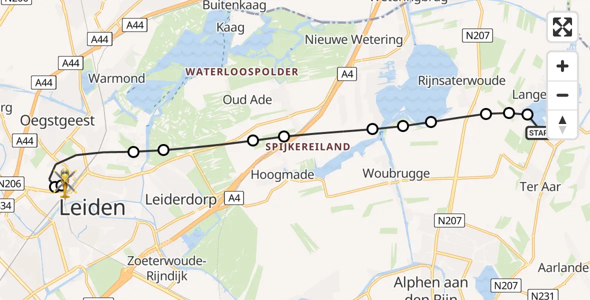 Vluchtroute Traumahelikopter Ter Aar - Leids Universitair Medisch Centrum (LUMC), 21 augustus 2026, 08:40