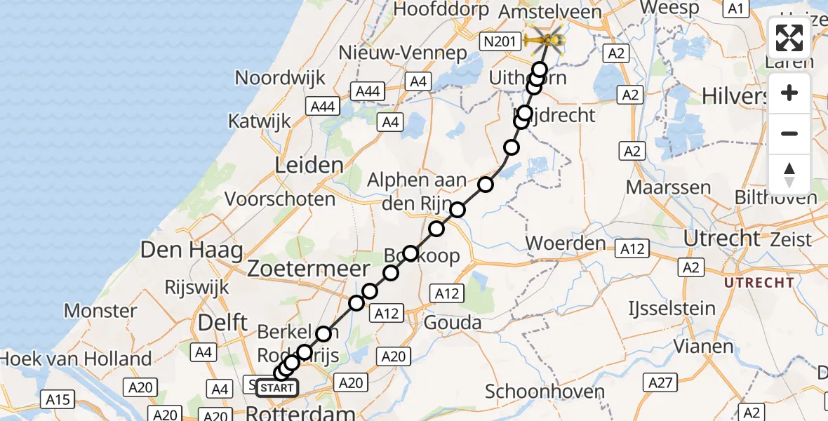 Vluchtroute Traumahelikopter Rotterdam The Hague Airport - Amstelveen, 21 augustus 2026, 08:41