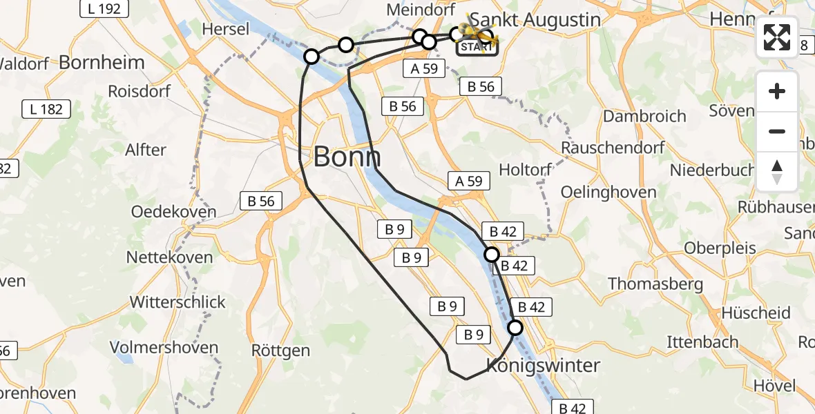Vluchtroute Traumahelikopter Bonn-Hangelar Flugplatz - Bonn-Hangelar Flugplatz, 21 augustus 2026, 08:45