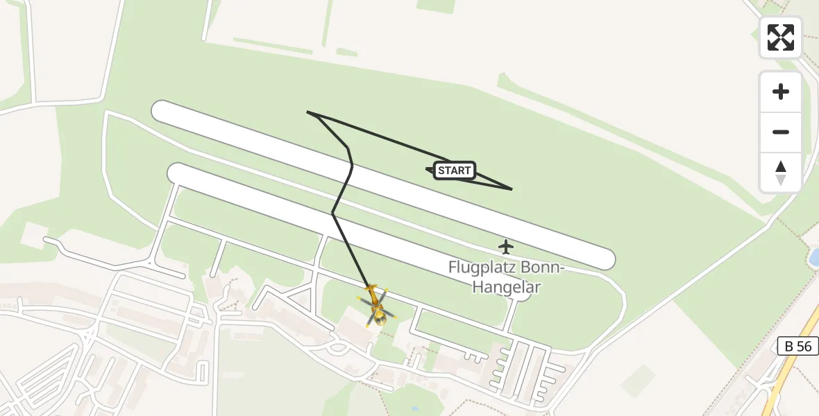 Vluchtroute Traumahelikopter Bonn-Hangelar Flugplatz - Bonn-Hangelar Flugplatz, 21 augustus 2026, 08:59