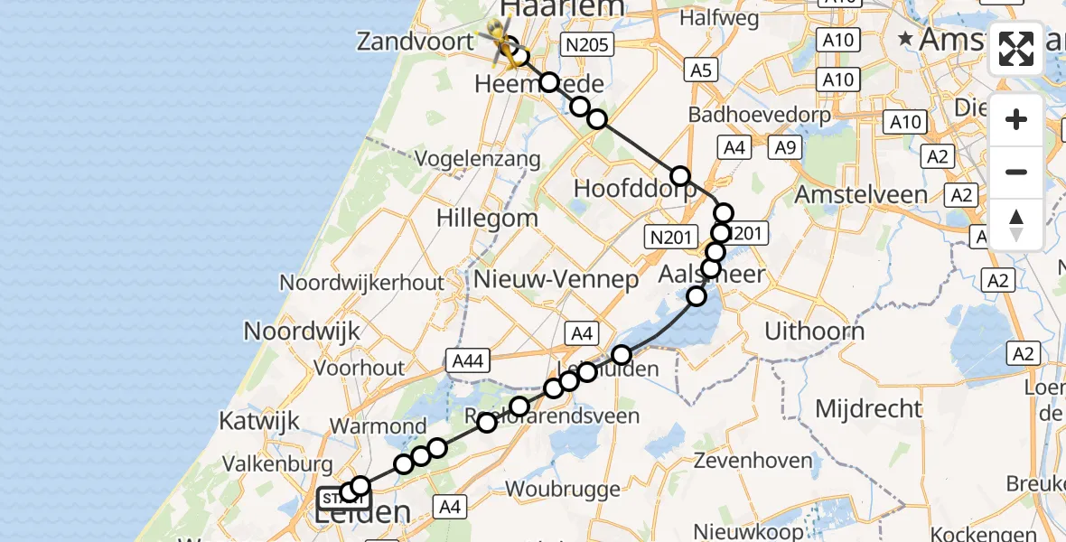Vluchtroute Traumahelikopter Leids Universitair Medisch Centrum (LUMC) - Aerdenhout, 21 augustus 2026, 09:06