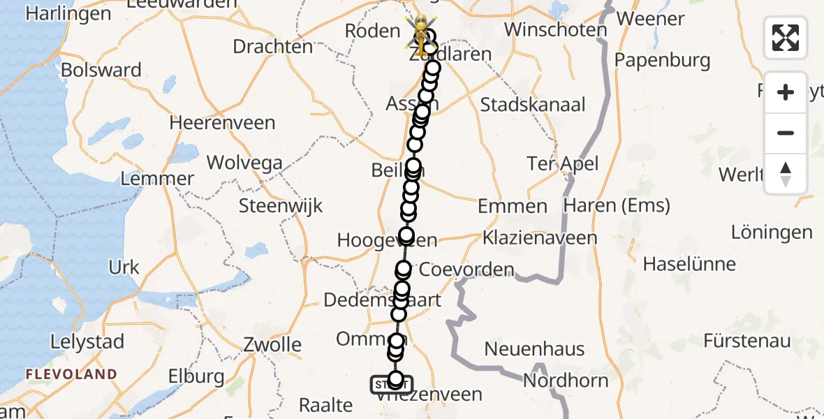 Vluchtroute Traumahelikopter Hellendoorn - Groningen Airport Eelde, 21 augustus 2026, 09:26