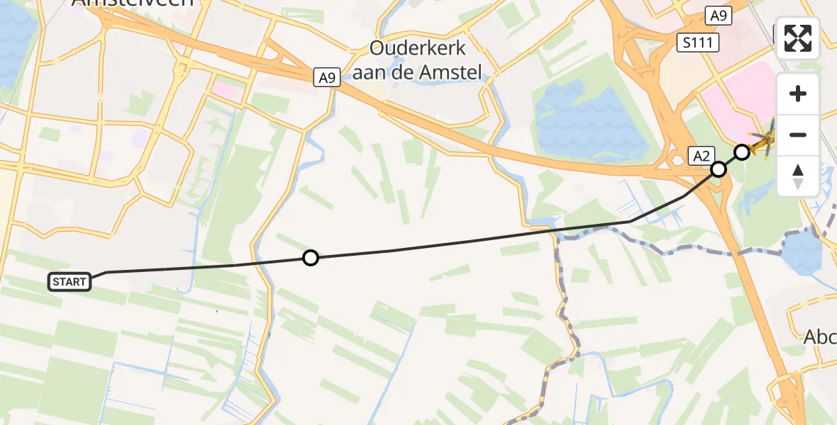 Vluchtroute Traumahelikopter Amstelveen - Amsterdam UMC Helipad, 21 augustus 2026, 09:43