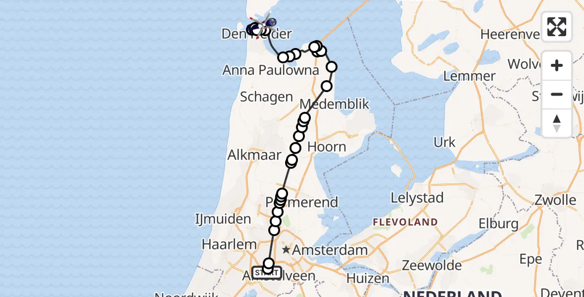 Vluchtroute Politiehelikopter Amsterdam Vliegveld Schiphol - Waddenzee, 21 augustus 2026, 10:18