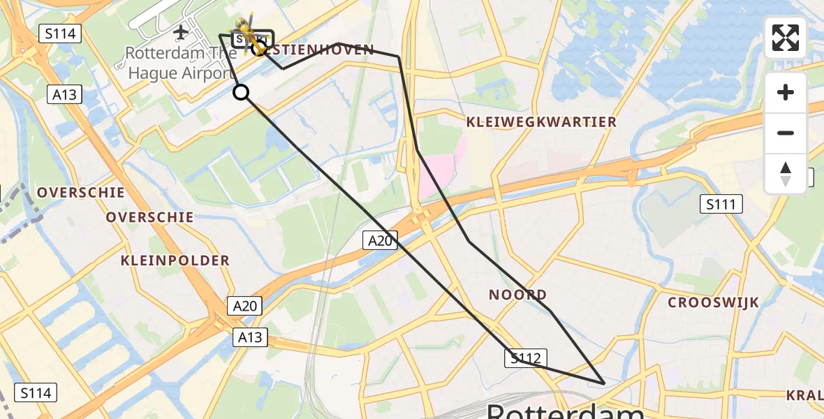 Vluchtroute Traumahelikopter Rotterdam The Hague Airport - Rotterdam The Hague Airport, 21 augustus 2026, 13:16