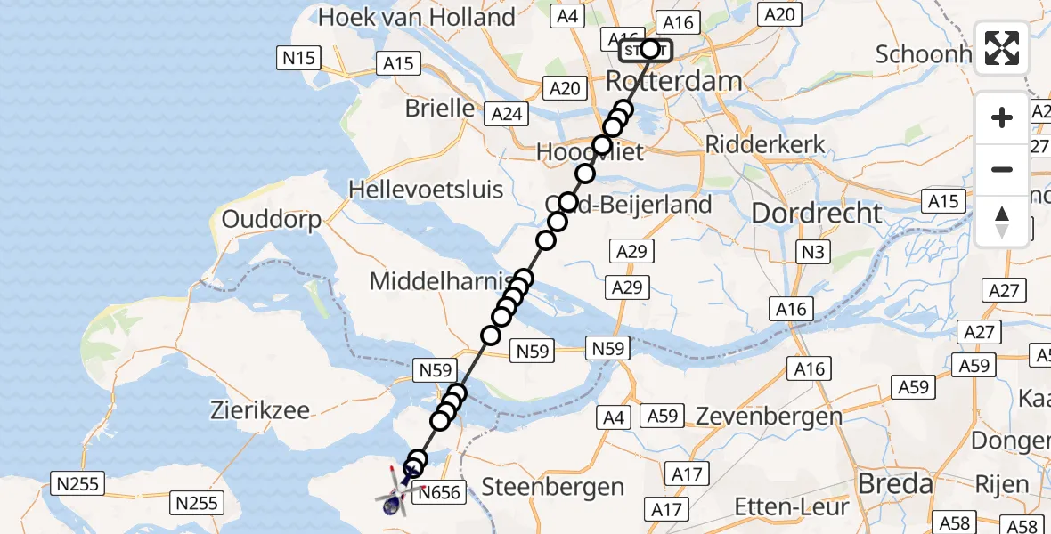 Vluchtroute Politiehelikopter Rotterdam The Hague Airport - Sint-Annaland, 21 augustus 2026, 13:45