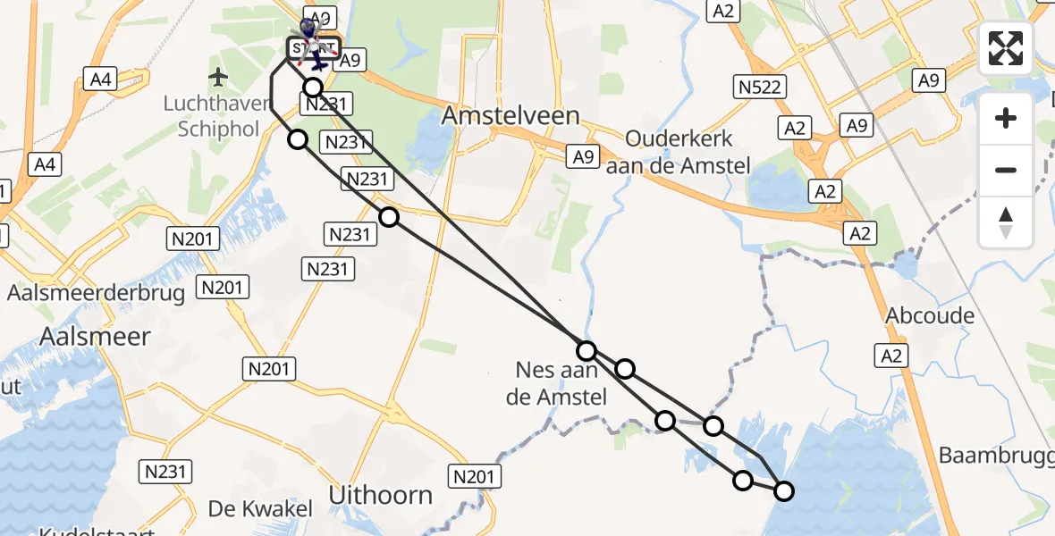 Vluchtroute Politiehelikopter Amsterdam Vliegveld Schiphol - Amsterdam Vliegveld Schiphol, 21 augustus 2026, 13:46