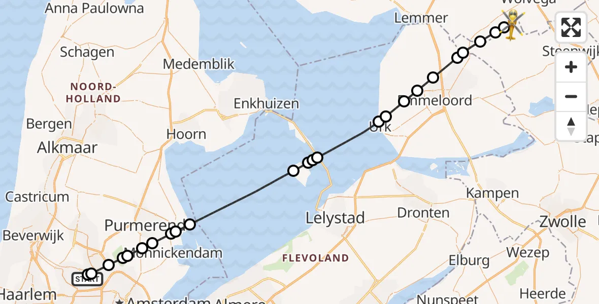Vluchtroute Traumahelikopter Amsterdam Heliport - Oldemarkt, 21 augustus 2026, 13:51
