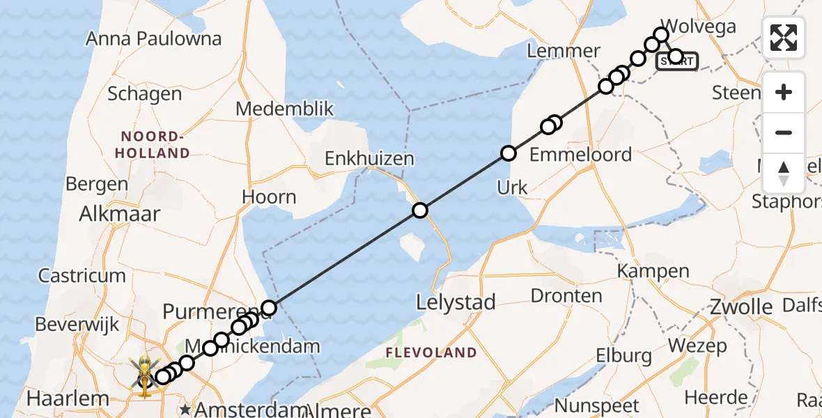 Vluchtroute Traumahelikopter Oldemarkt - Amsterdam Heliport, 21 augustus 2026, 14:28