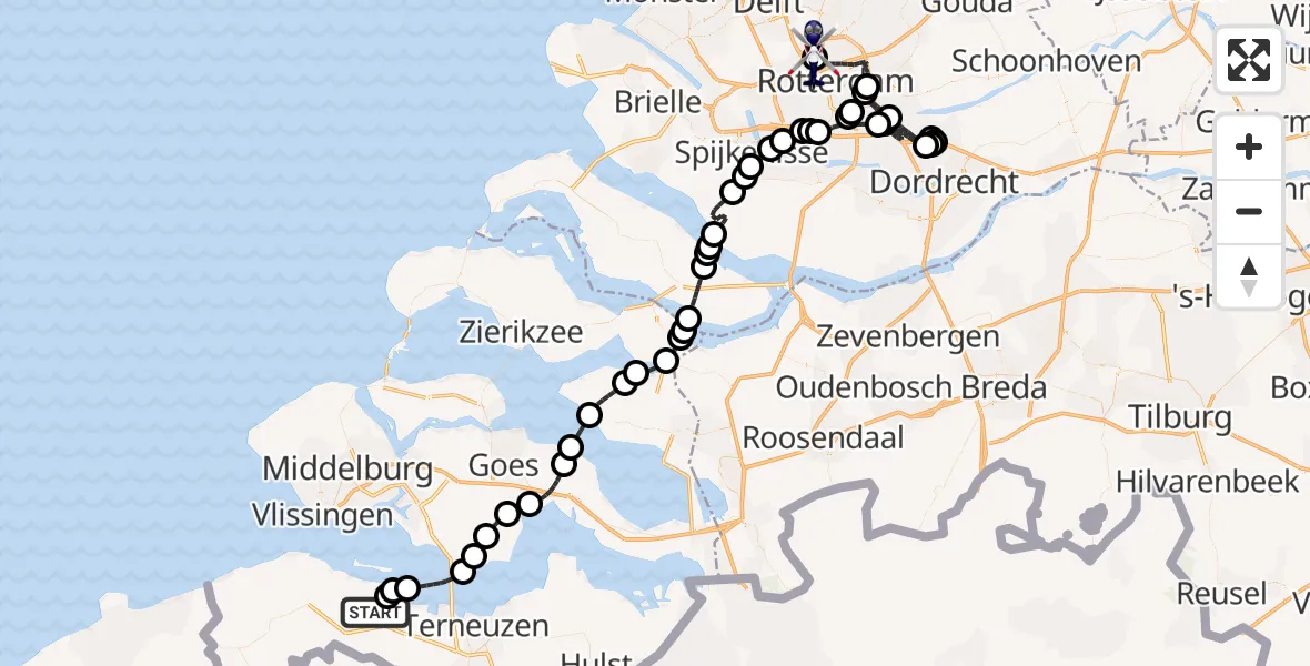 Vluchtroute Politiehelikopter Biervliet - Rotterdam The Hague Airport, 21 augustus 2026, 14:38