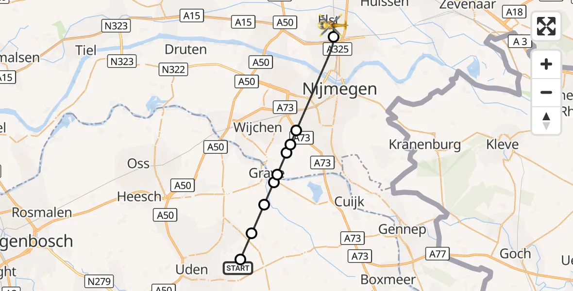 Vluchtroute Traumahelikopter Vliegbasis Volkel - Elst, 21 augustus 2026, 16:30