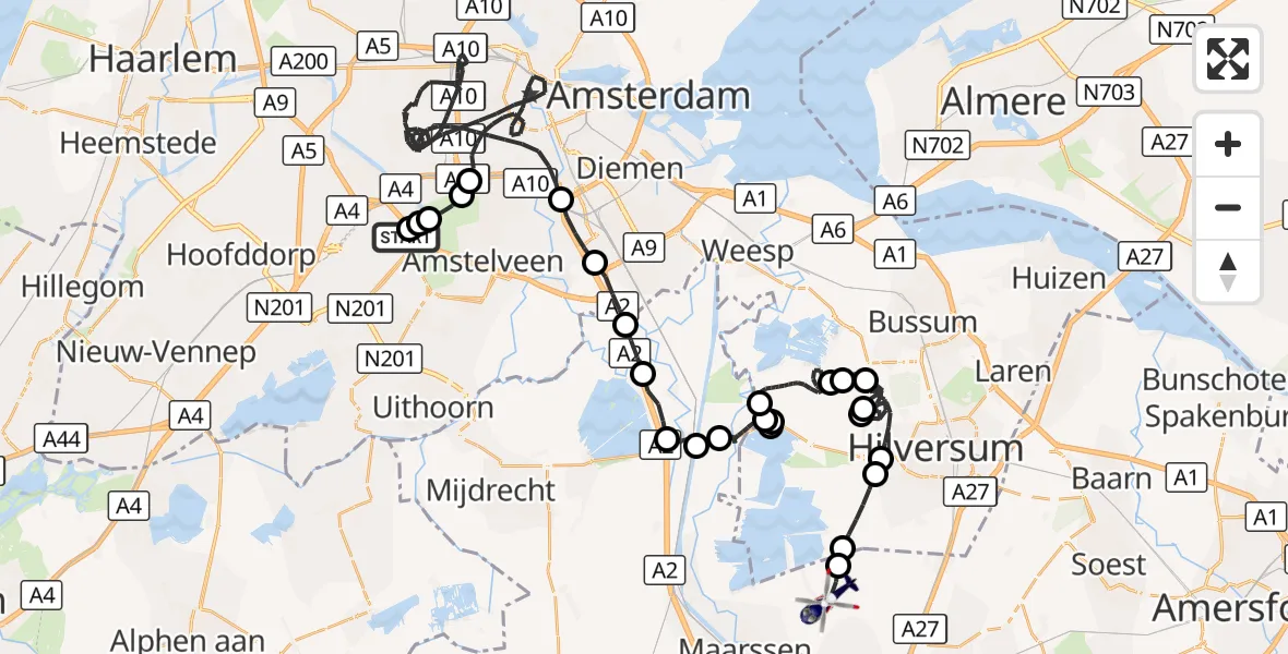 Vluchtroute Politiehelikopter Amsterdam Vliegveld Schiphol - Tienhoven, 21 augustus 2026, 17:23