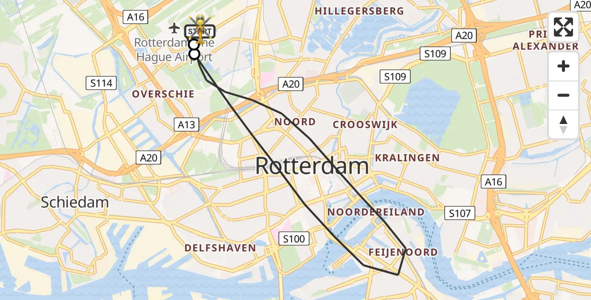 Vluchtroute Traumahelikopter Rotterdam The Hague Airport - Rotterdam The Hague Airport, 21 augustus 2026, 17:32