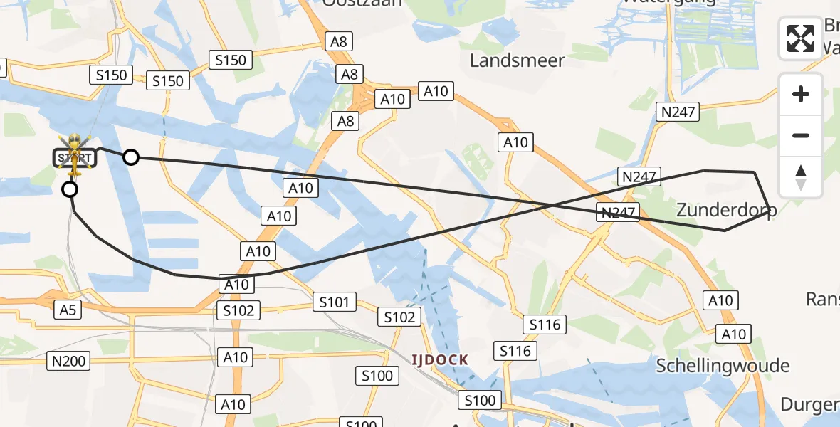 Vluchtroute Traumahelikopter Amsterdam Heliport - Amsterdam Heliport, 21 augustus 2026, 19:31