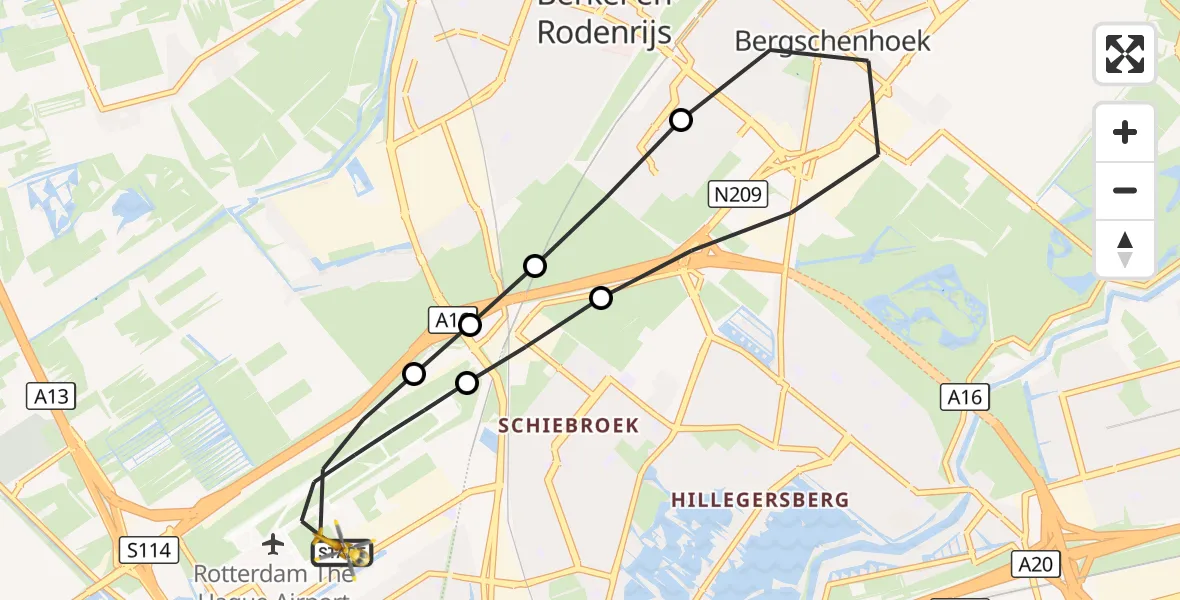 Vluchtroute Traumahelikopter Rotterdam The Hague Airport - Rotterdam The Hague Airport, 21 augustus 2026, 19:49
